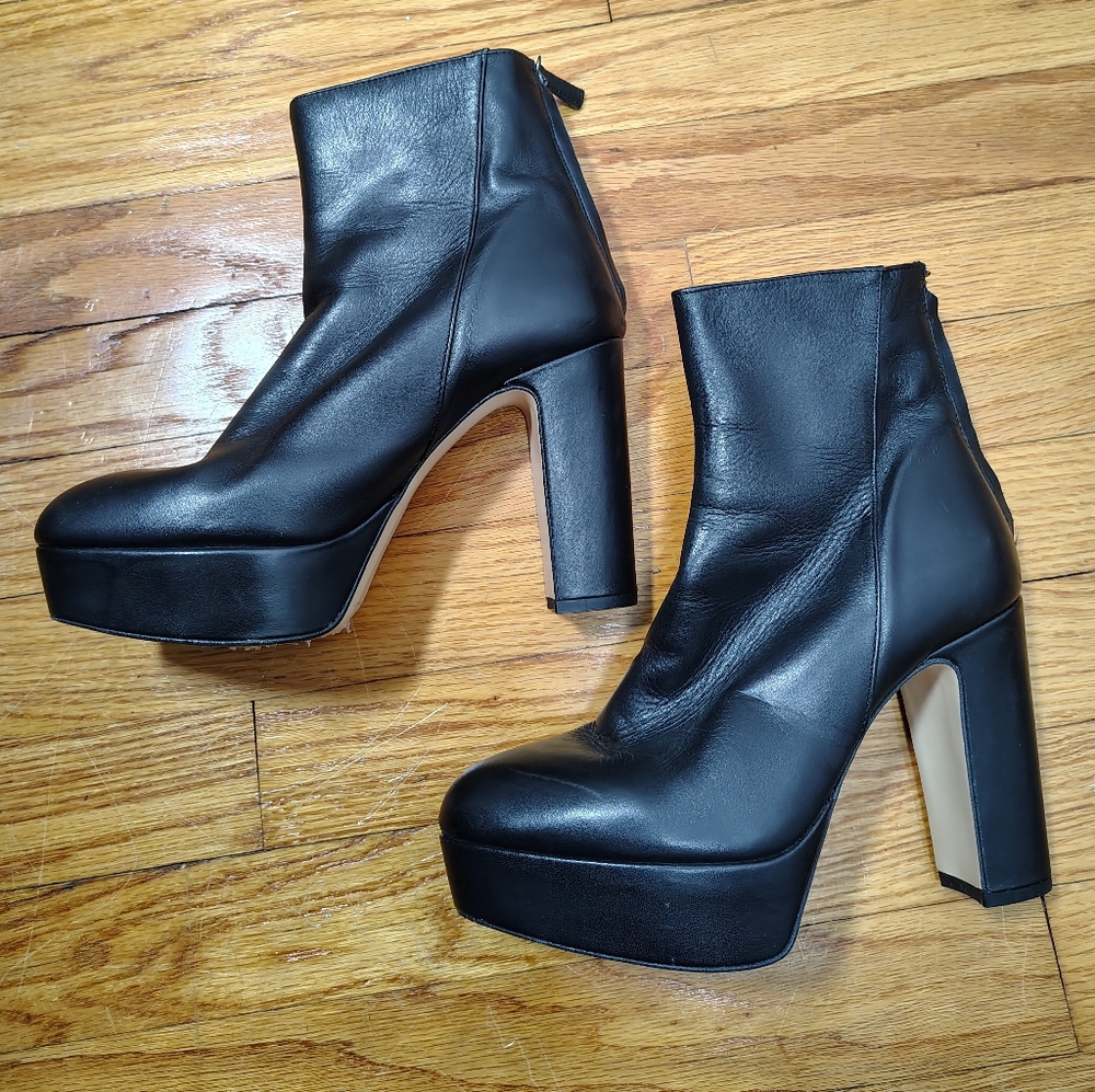 Zara Women's Black Platform Heeled Booties Size 37 Approx 6.5